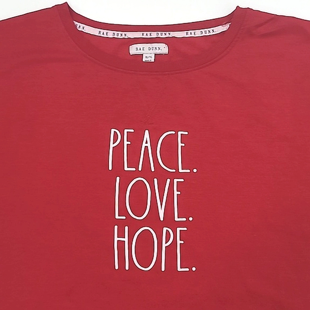Rae Dunn Holiday Sweatshirt Pullover Christmas Top Ribbed Hem Peace Love Hope - Picture 16 of 17